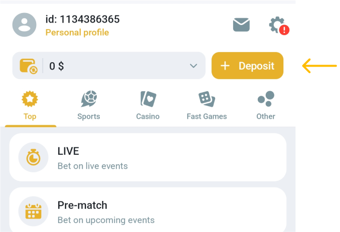 Look for the Deposit button Melbet betapk Tanzania